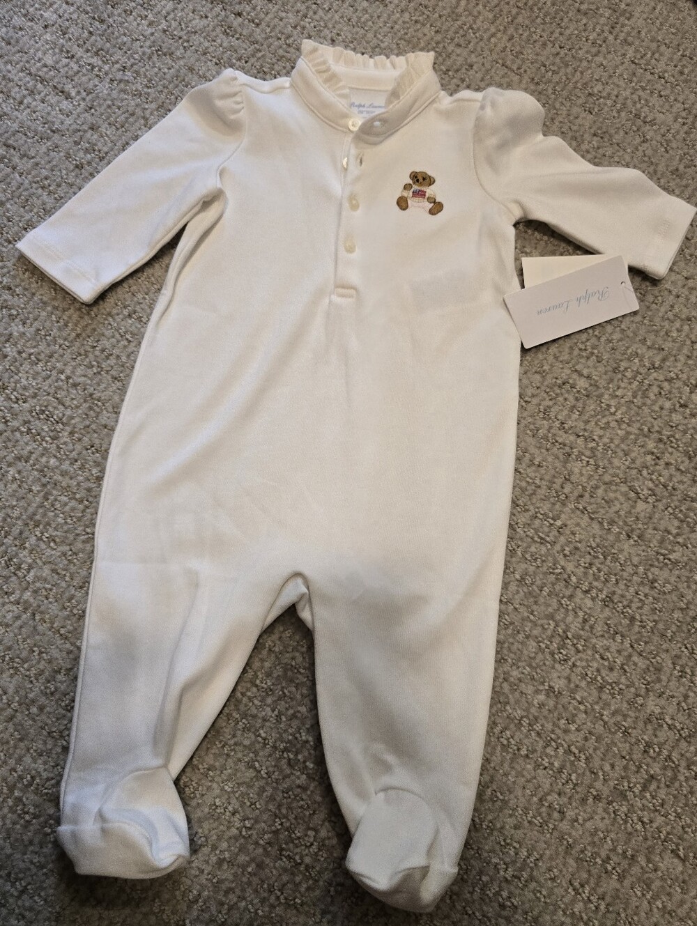Ralph Lauren Cream Footed One-Piece with Teddy Motif